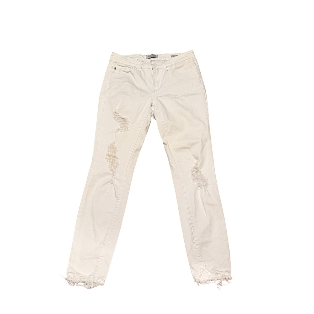 Judy Blue Size 7/28 White Distressed Skinny Fit Jeans JB8485 Womens Raw Hem‎